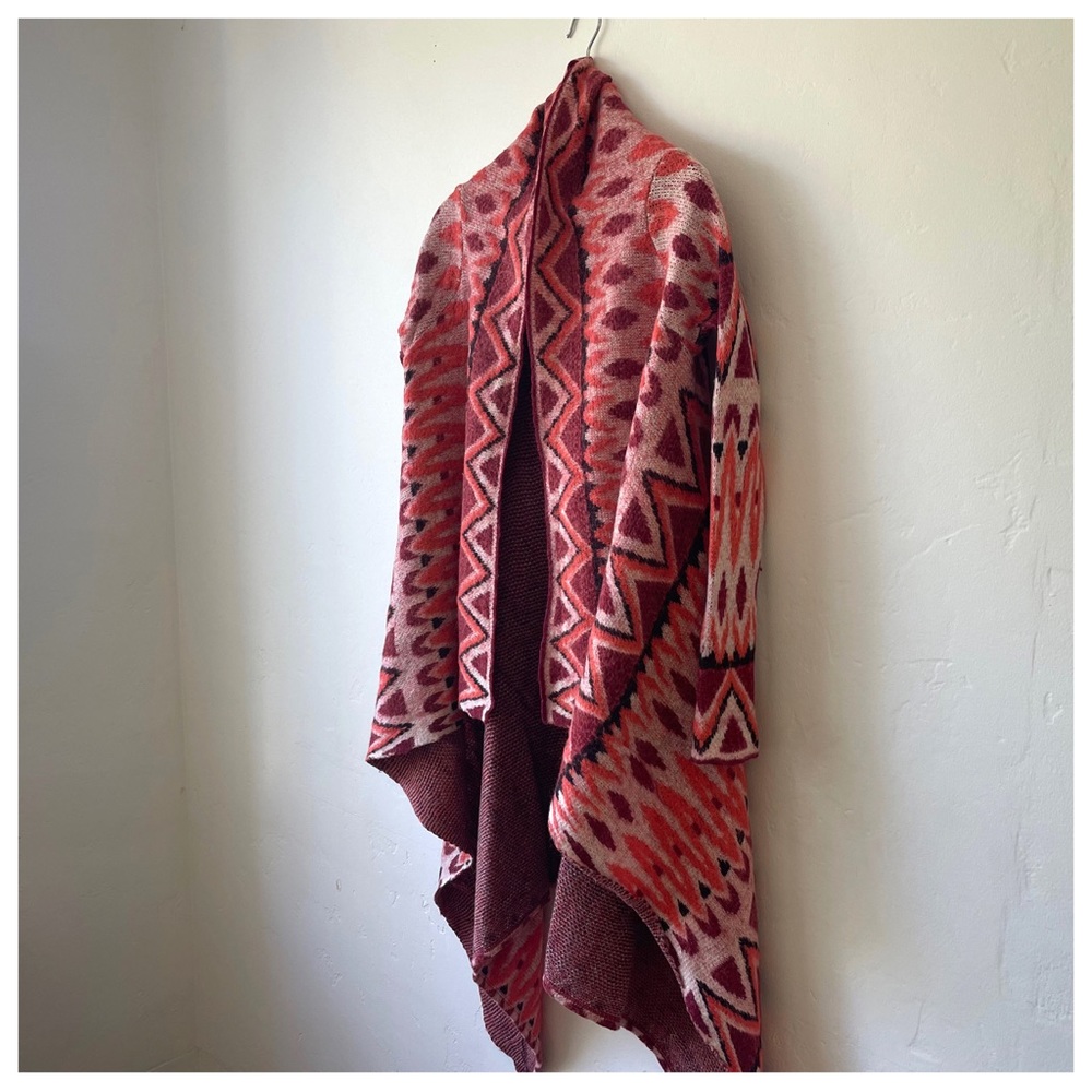 Anthropologie Sleeping On Snow Red Wool Long Open Front Waterfall Cardigan XS - Picture 4 of 6